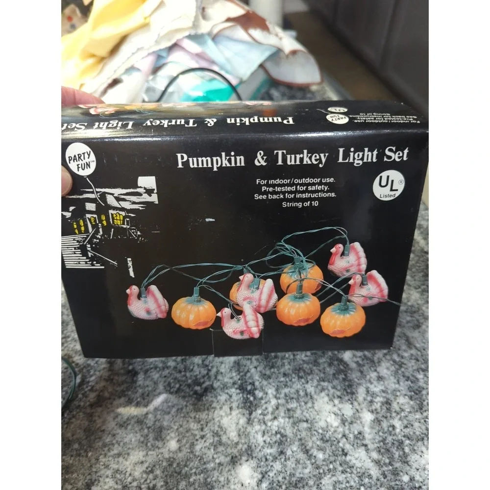 Vintage 10 String Light Thanksgiving Turkeys & PumpkinsPlastic Blow Molds